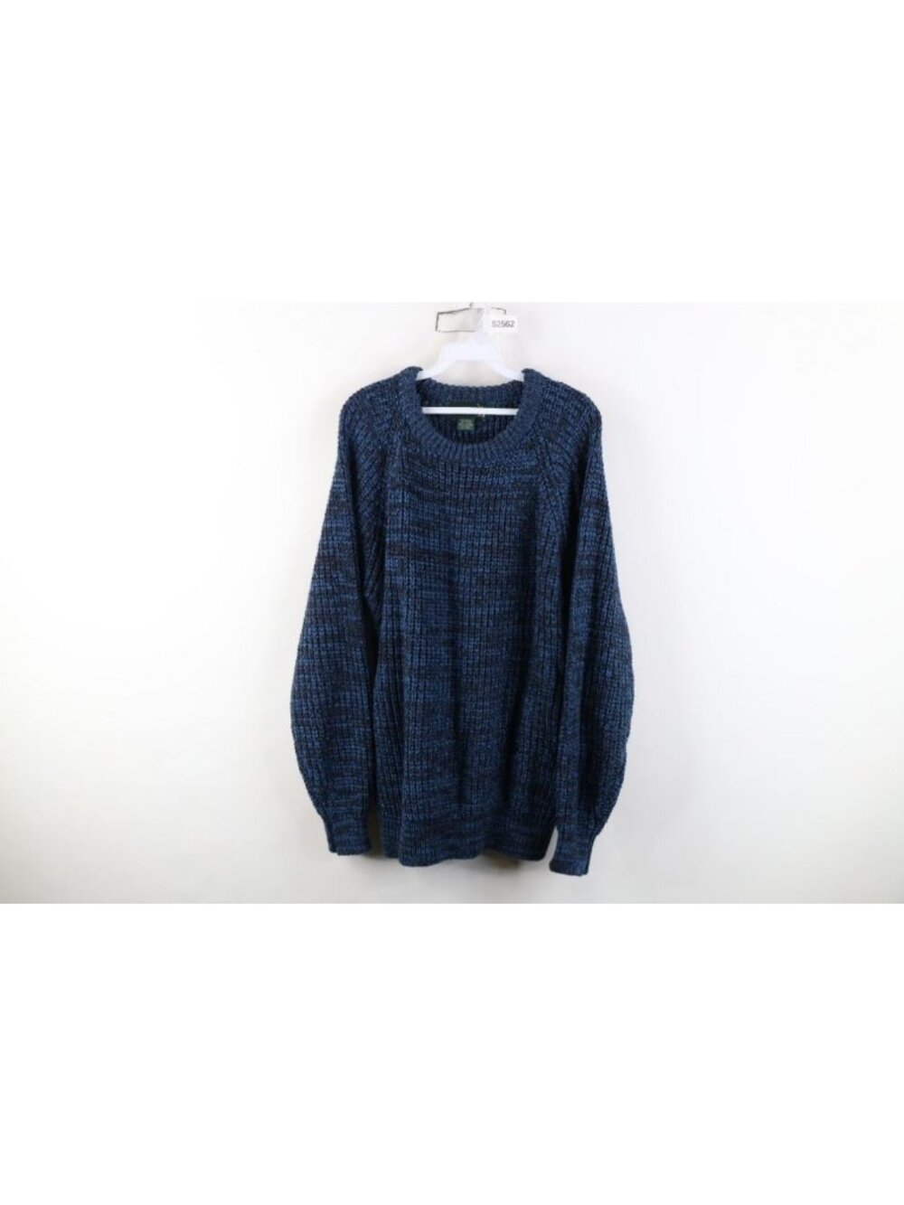 Vtg 90s Streetwear Mens Medium Blank Chunky Ribbed Knit Crewneck Sweater Blue